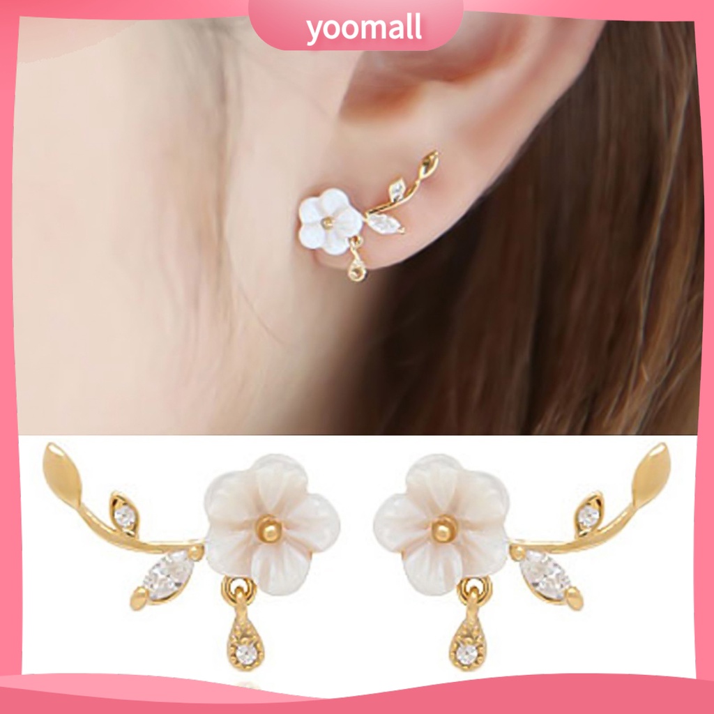 Bông Tai Hình Lá Hoa Đính Đá Cho Nữ