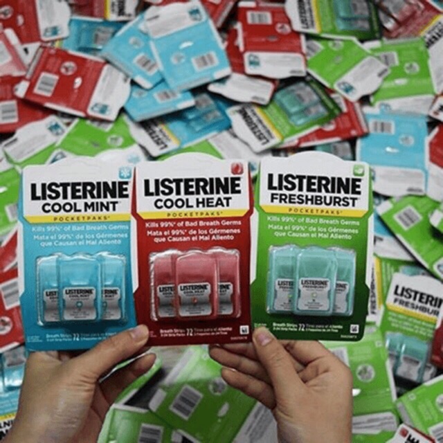 Miếng ngậm thơm miệng Listerine PocketPaks Breath strips - vị Cool Mint 72 miếng