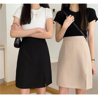 Chân Váy Susuclothing Ngắn Chữ A Xẻ Trước Cạp Cao Trẻ Trung Năng Đông, A xẻ 50cm