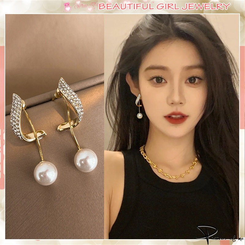 Bông Tai Mạ Bạc 925 Đính Ngọc Trai Phối Tua Rua Phong Cách Hàn Quốc Cho Nữ