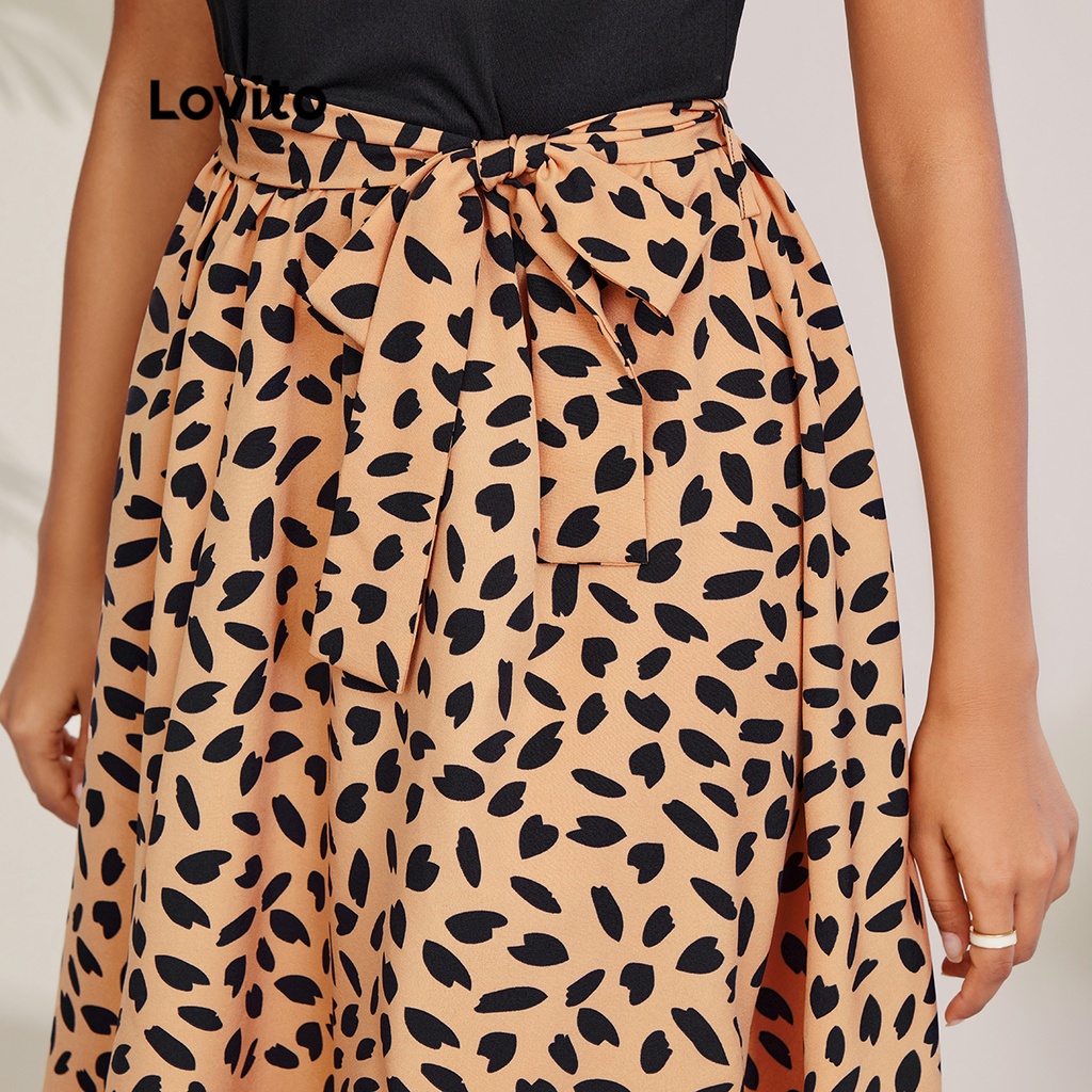 Đầm chữ A Lovito thiết kế tay ngắn may khâu thắt nút họa tiết da báo L27LD053 (nhiều màu sắc)