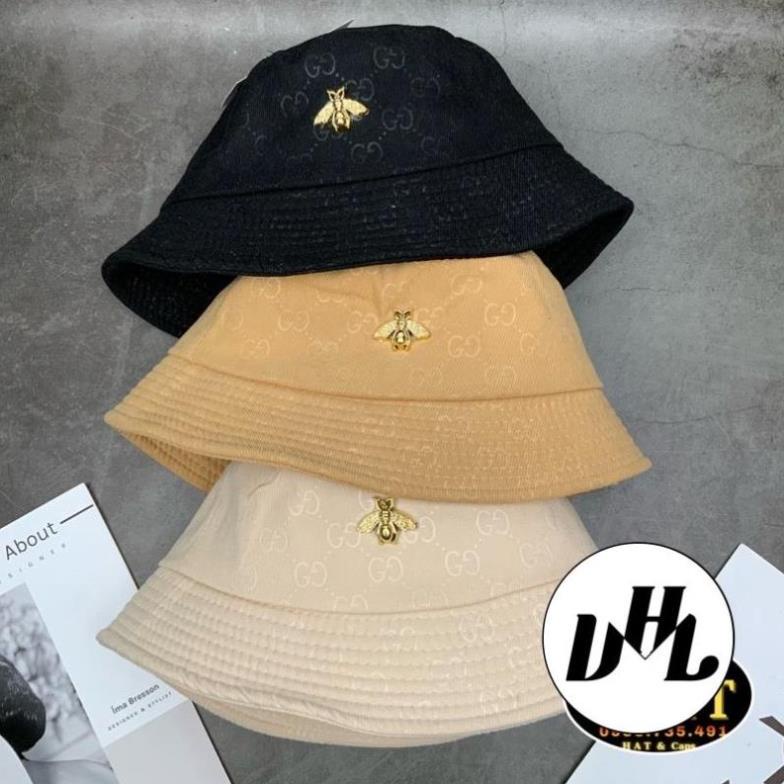 Mũ Bucket Form Cụp in GC Gắn Logo Ong Thời Trang Unisex Nam Nữ