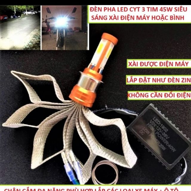 ĐÈN PHA LED XE MÁY ÔTÔ 3TIM LED SIÊU SÁNG