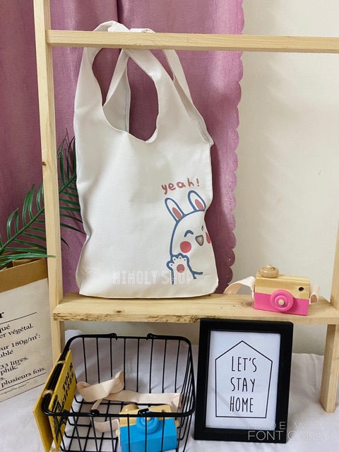 Túi Tote Vải Canvas Chữ Yeah Quai Tròn Liền