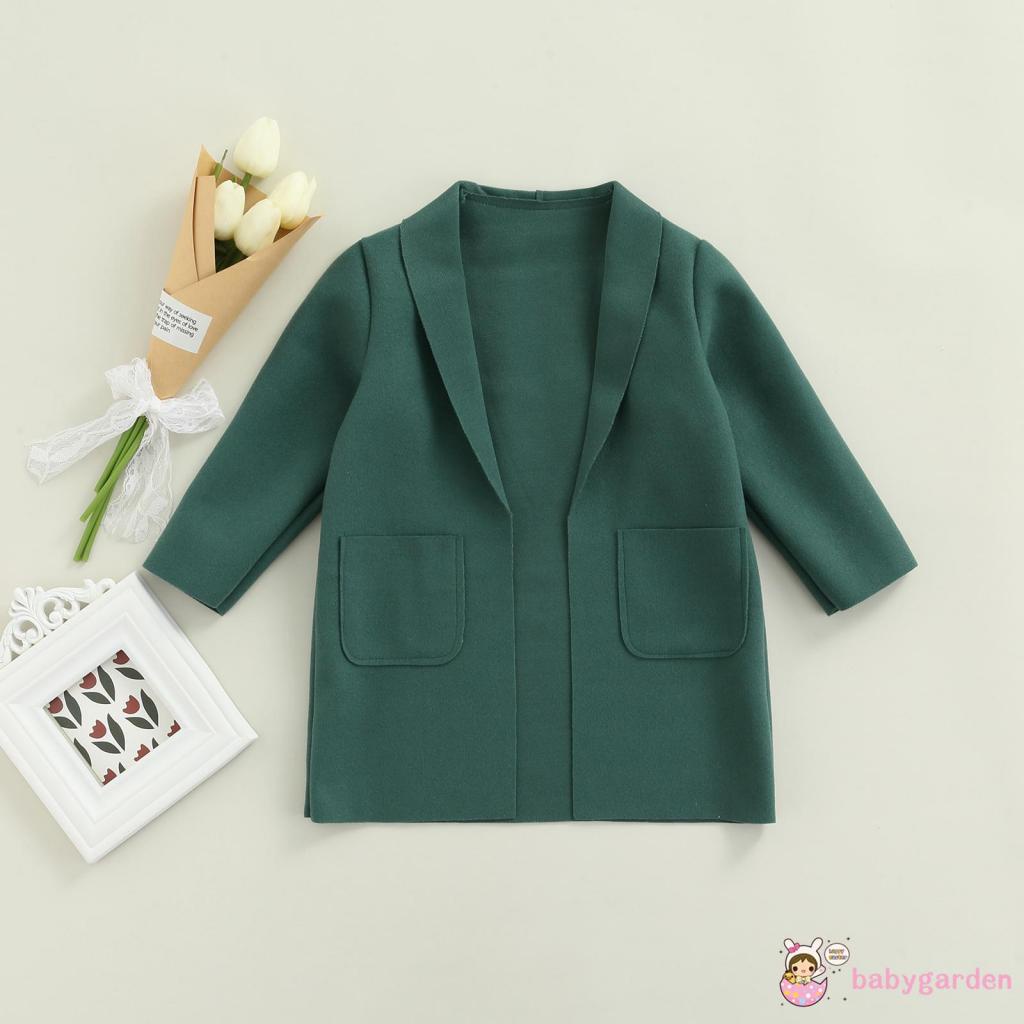 Áo khoác cardigan dài tay màu trơn có túi trước độc đáo màu xanh lá/đen/nâu thời trang thu đông cho bé gái