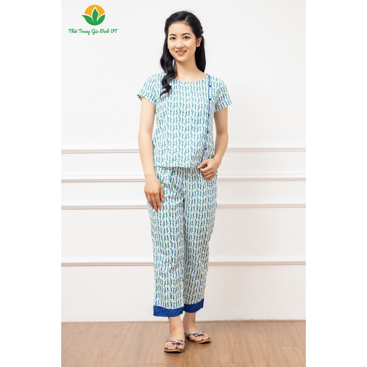 Bộ cotton quần dài áo cộc nữ Việt Thắng B48.2002 - Thời trang gia đình VT