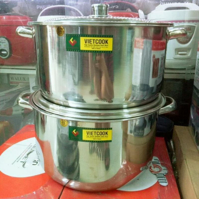 Nồi inox Vietcook đun từ đủ size 14,16,18,20,22,24,26,28,30,32,Nồi đun bếp từ,nồi luộc gà ,xào nấu canh hàng dày dặn