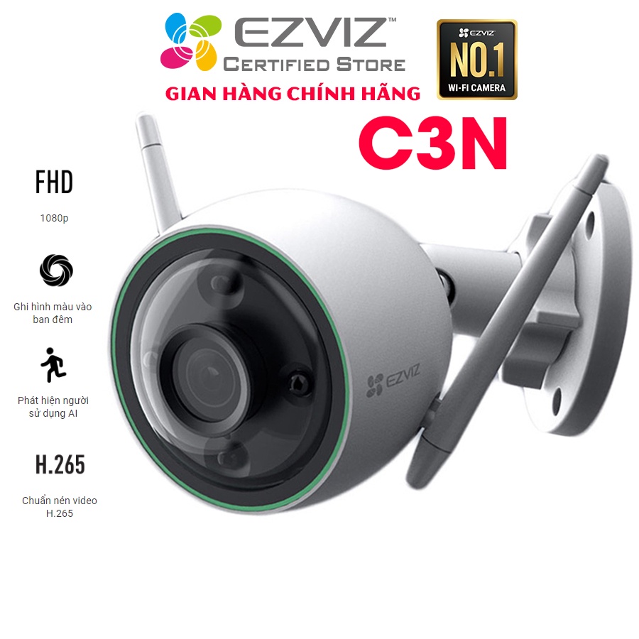 [MUA 2 TẶNG 1 QUÀ EZVIZ] Camera wifi tích hợp phát hiện người AI EZVIZ C3N 1080P, ban đêm có màu, ngoài trời chính hãng