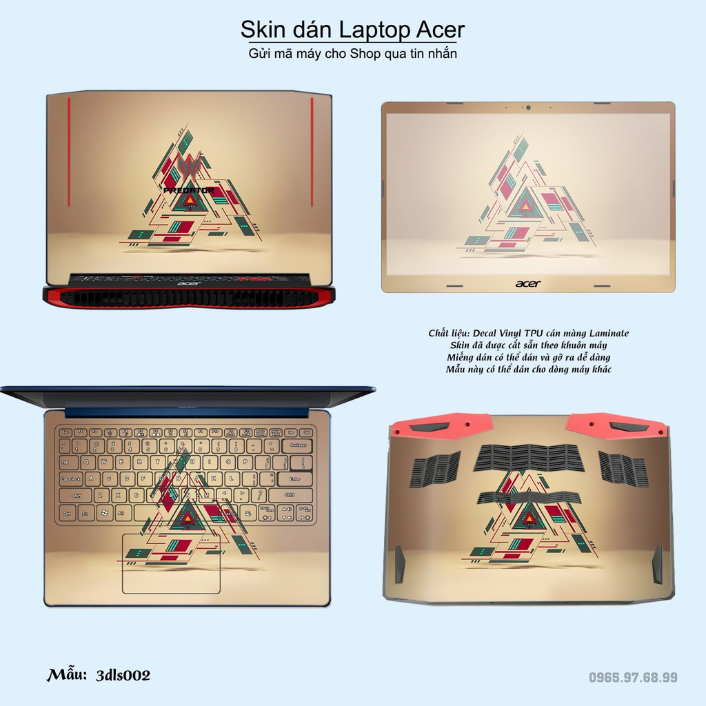 Skin dán Laptop Acer in hình 3D (inbox mã máy cho Shop)