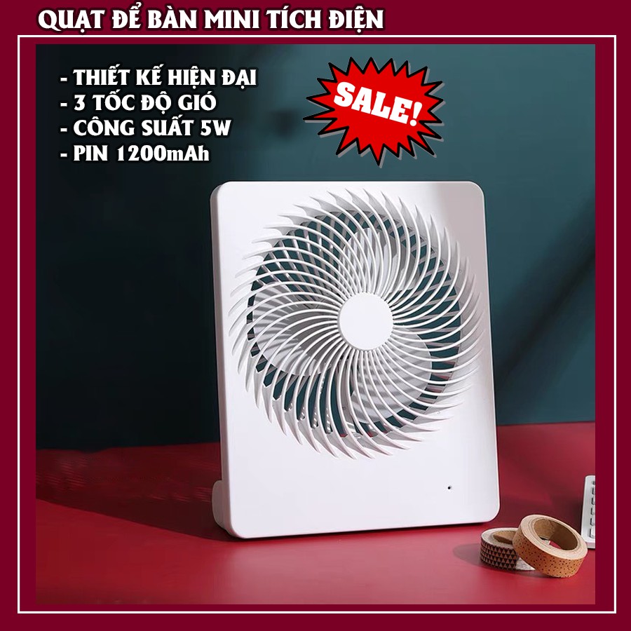 Quạt tích điện để bàn, quạt mini không dây sạc pin USB có 3 tốc độ gió, pin 1200mAh