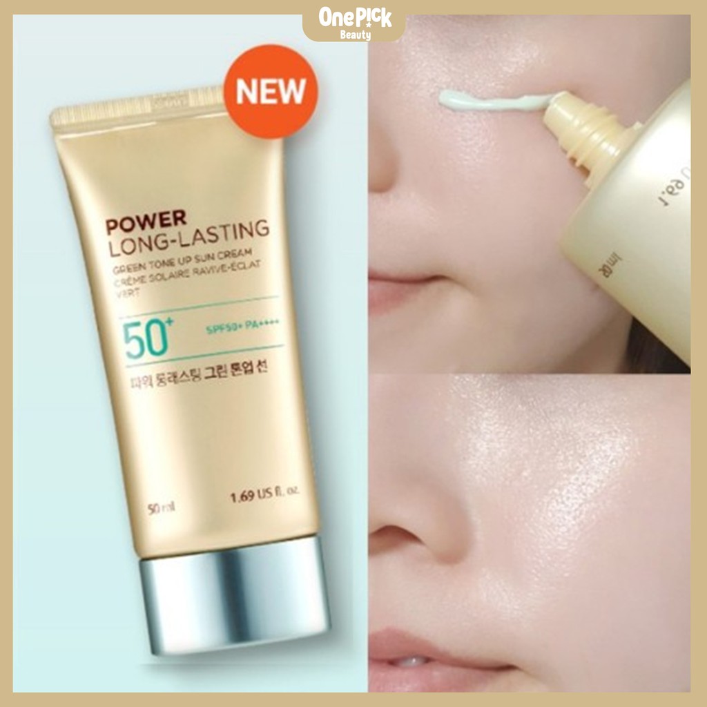 Kem chống nắng The Face Shop SPF50+ PA++++, nâng tone, làm dịu da, kháng nước vượt trội và ngăn ngừa bụi mịn cho làn da rạng rỡ dưới ánh mặt trời [POWER LONG LASTING GREEN TONE UP SUN CREAM SPF50+ PA++++ THE FACE SHOP 50ML]