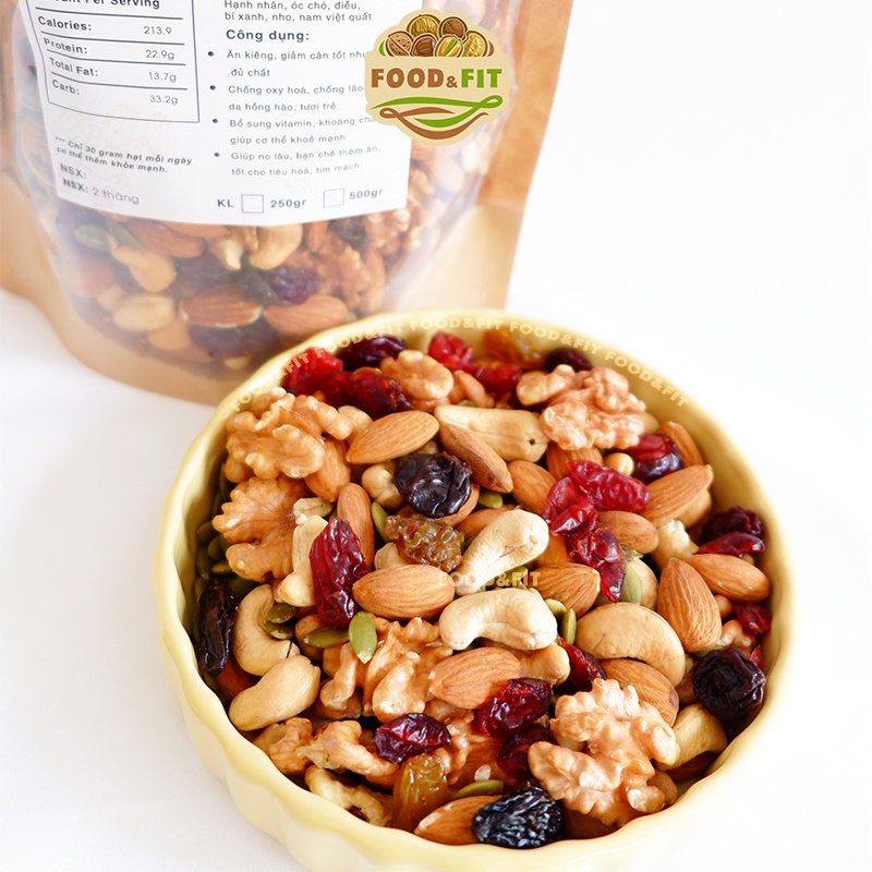 Hạt dinh dưỡng mix 6 loại hạt sấy cao cấp – granola siêu hạt và trái cấy sấy không yến mạch by Food&amp;Fit