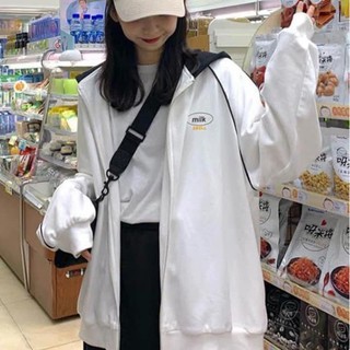 Áo Hoodie zip Milk