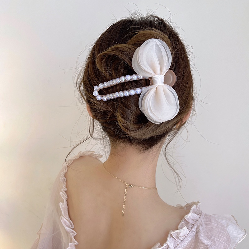 Kẹp Tóc Đính Nơ Và Ngọc Trai Xinh Xắn Dành Cho Nữ