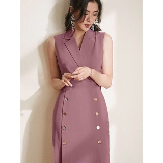 Đầm Cati Hồng Ruốc Cổ Vest