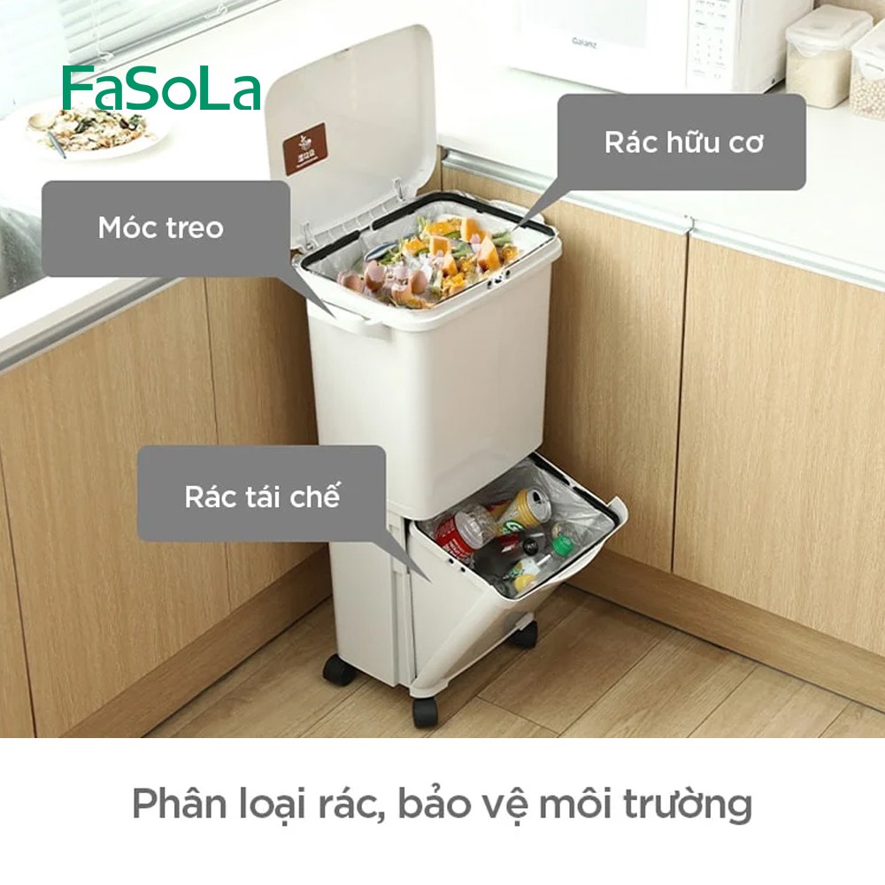 [FREESHIP] Thùng rác cao cấp FASOLA - Thùng rác 2 ngăn phân loại tiện lợi FSLRY-323