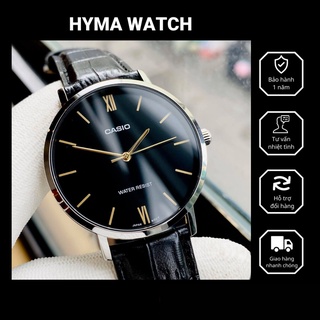 Đồng hồ nam nữ dây da Casio VT01L Mặt đen chống nước 3ATM Bảo hành 1 năm Hyma watch