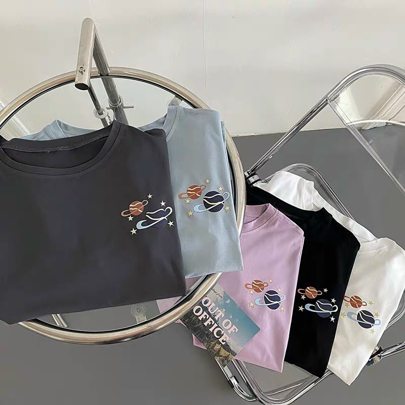 Áo thun logo vũ trụ dạng áo phông unisex cổ tròn cotton 45-75kg ZURAVN