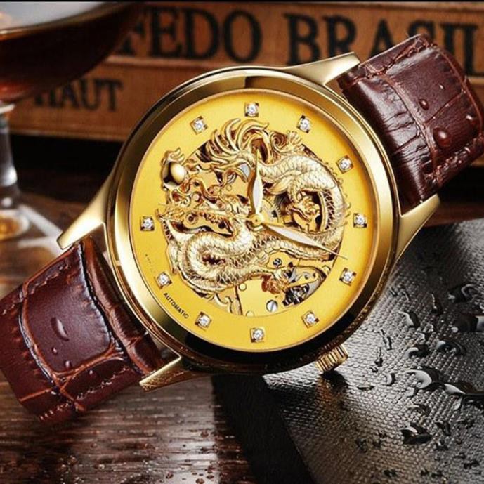 Đồng Hồ Cơ Nam Movt mặt rồng tặng vòng tay may mắn