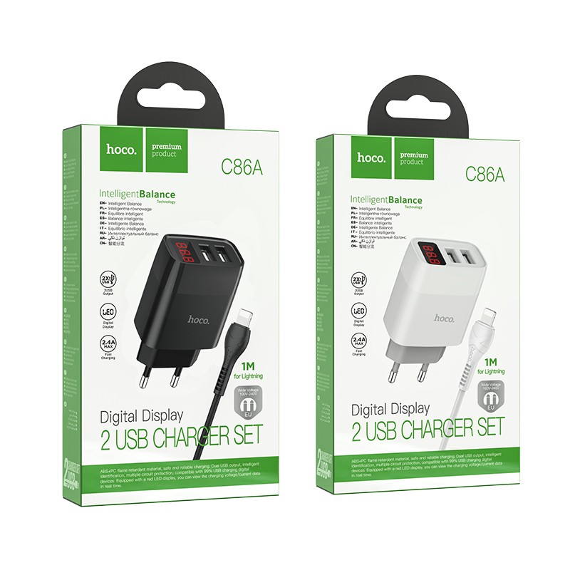 ⚡Mới⚡Bộ sạc nhanh 2 Cổng USB HOCO C86/C86A 2.4A LED Type C Micro ĐT ... Bảo Hành 12 tháng