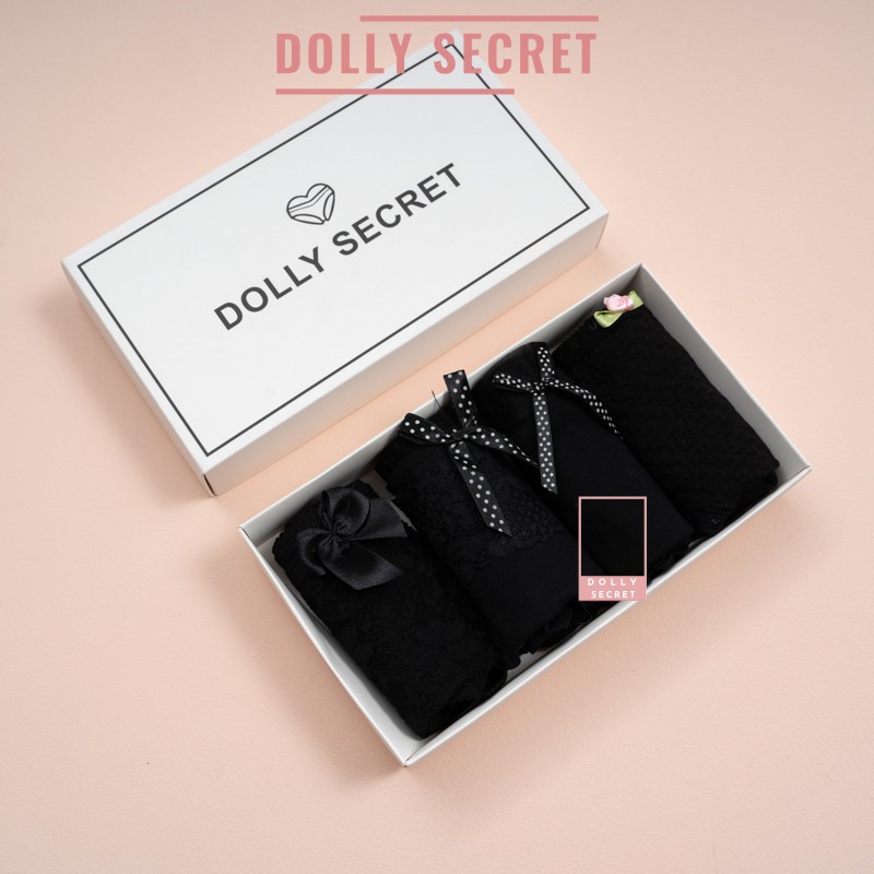 Hộp 4 quần lót nữ cotton sexy quyến rũ màu đen kháng khuẩn DOLLY SECRET