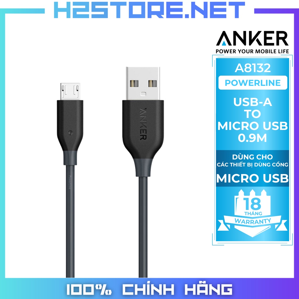 Cáp Micro USB Anker PowerLine dài 0.9m - A8132 - Hàng chính hãng