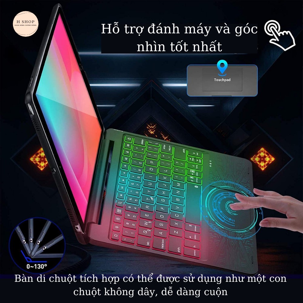 Bàn phím bluetooth cho ipad air/ iPad 2017/ Ipad 2018 - 7 màu đèn cho bàn phím - có chuột touchpad | BigBuy360 - bigbuy360.vn