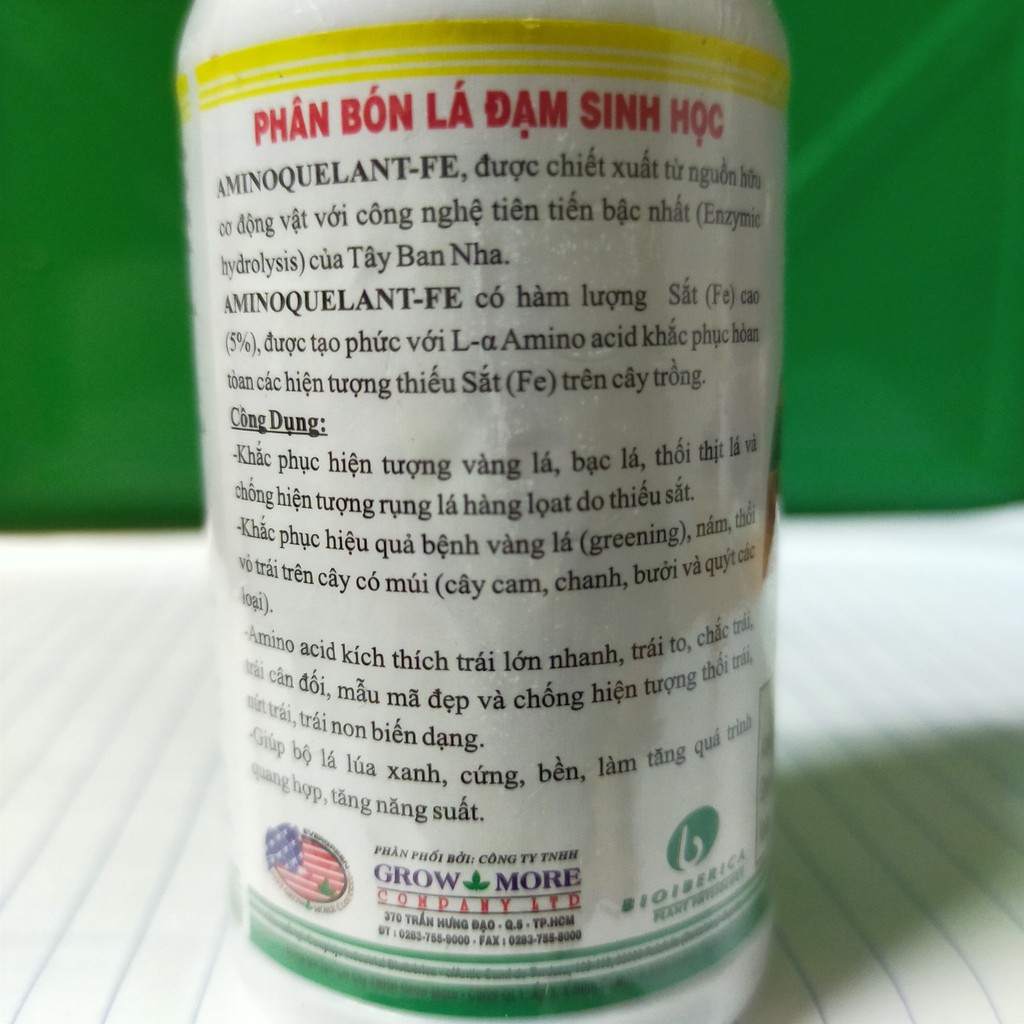 Phân bón lá chống vàng lá , rụng lá ,biến lá vàng thành lá xanh Amino quelant FE