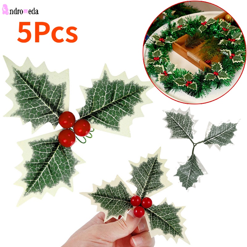 Bộ 5 Lá Cây Cherry Đỏ Nhân Tạo Trang Trí Nhà Cửa Dịp Giáng Sinh