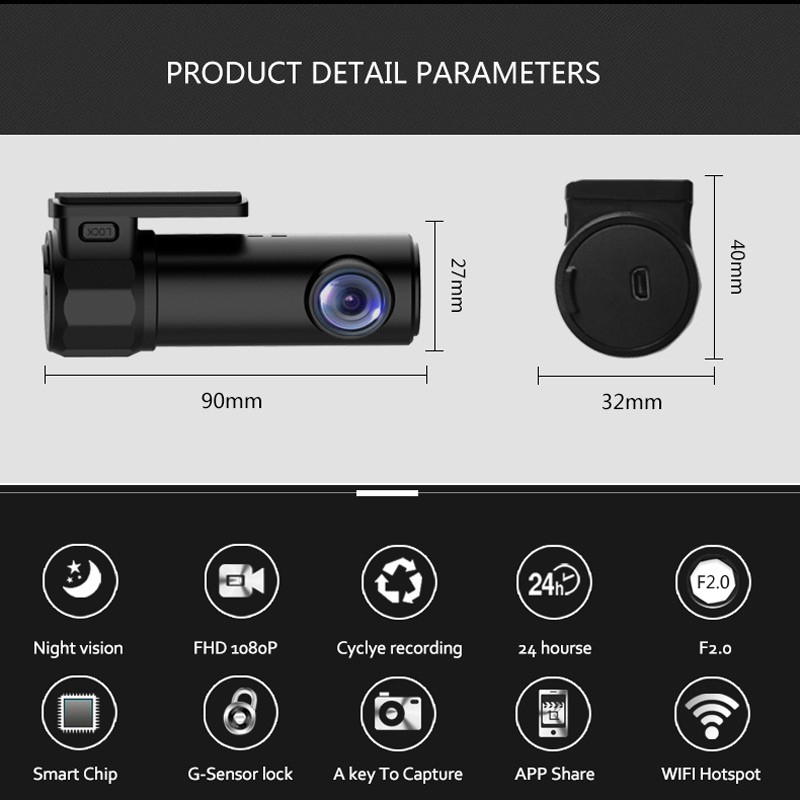 Camera hành trình EKLEVA cỡ nhỏ không dây kết nối wifi cho xe hơi