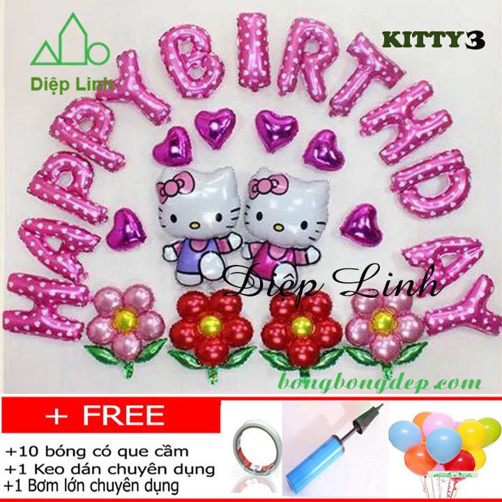 Sét bóng trang trí sinh nhật Hello Kitty - Diệp Linh