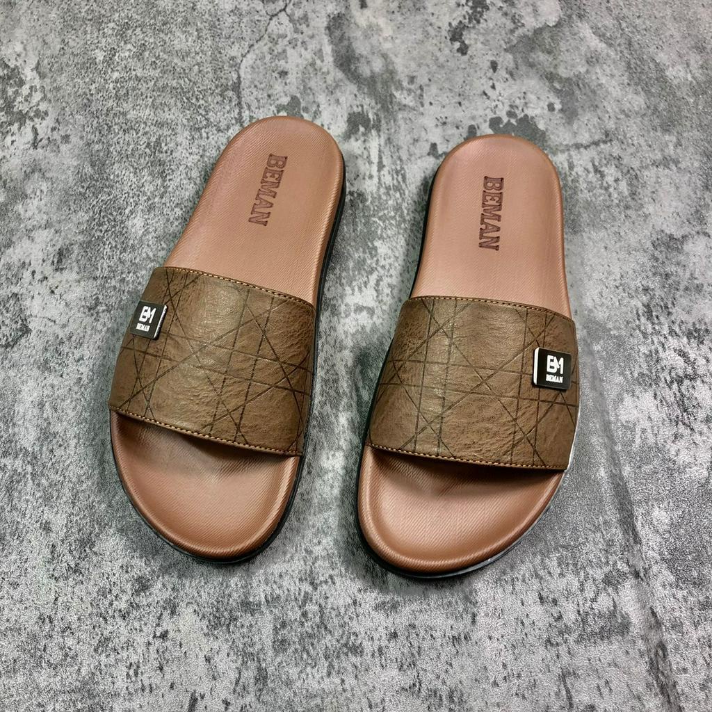 Dép nam quai ngang Beman B2, quai dép da sít nguyên tấm hai lớp cao cấp, đế cao su non nguyên khối 2 lớp