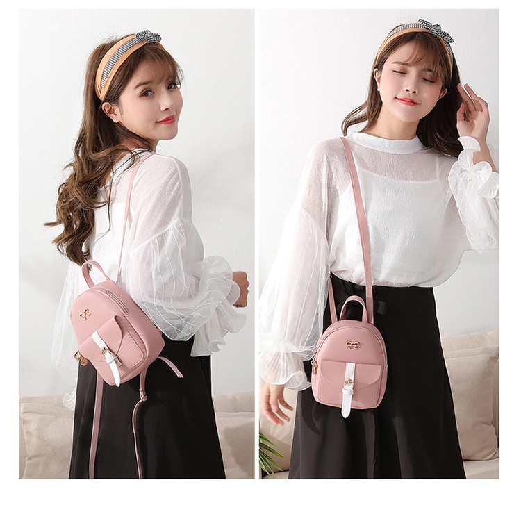 Balo Mini Da Thắt Nơ Đa Năng, Thiết Kế Trẻ Trung, Chất Liệu PU Bền Đẹp, Balo Thời Trang Nữ Hàn Quốc