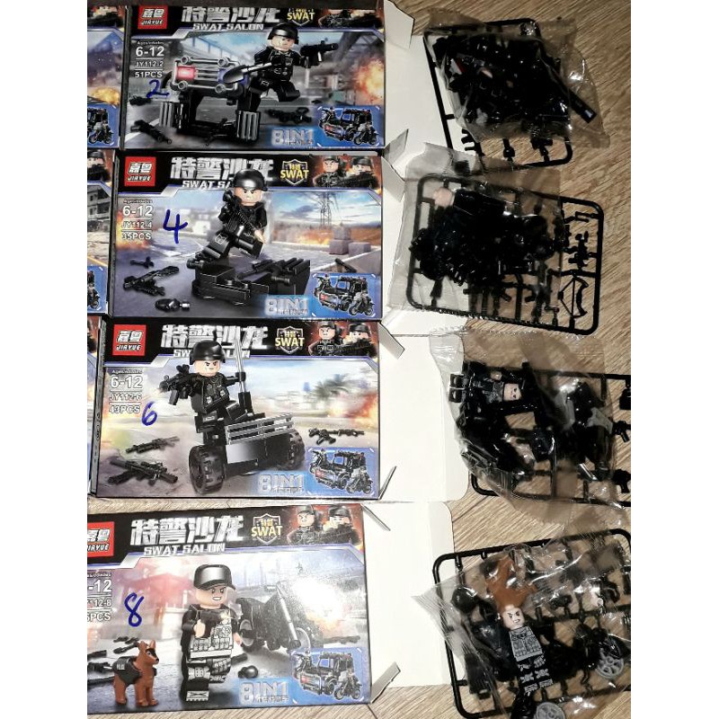 Sét 8 hộp LegoSWat Salon JY112 có nhiều chi tiết bằng nhựa