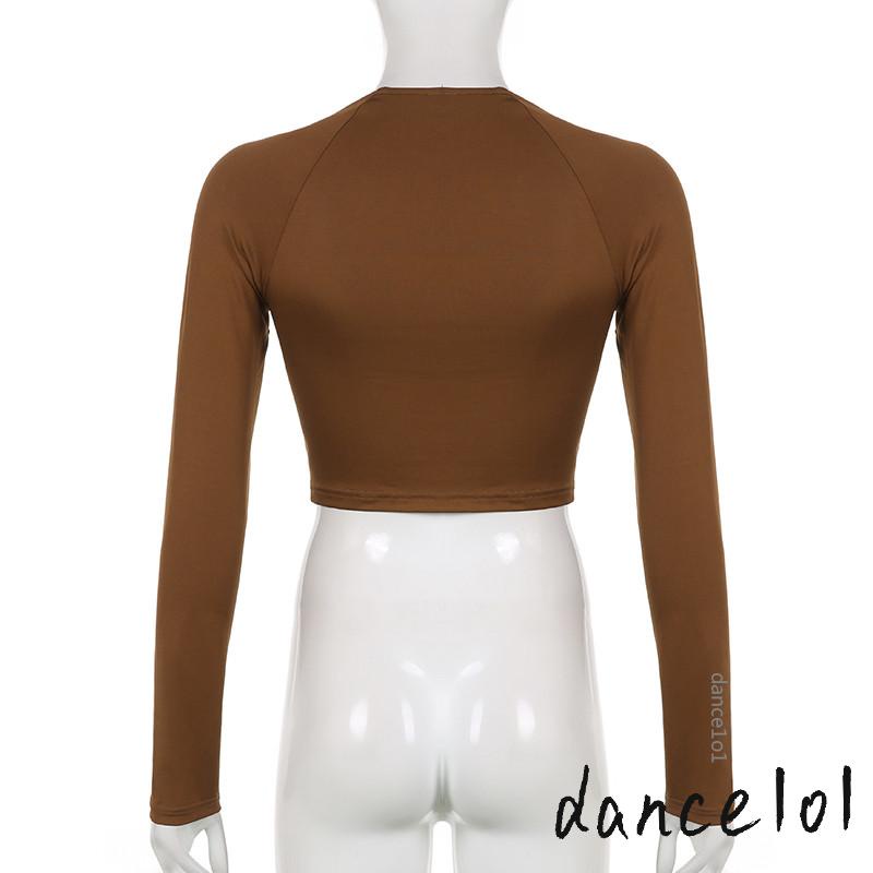 Áo Croptop Tay Dài Cổ Chữ V Màu Trơn Thời Trang Mùa Hè Cho Nữ 1O1