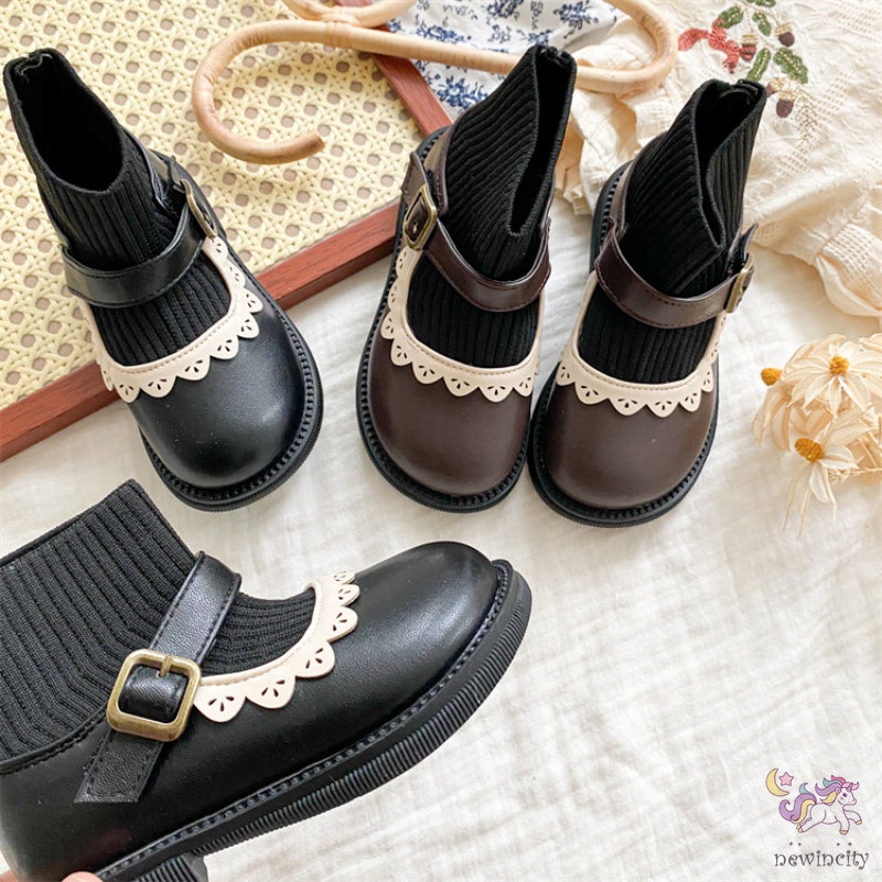 Giày bốt da đế mềm mũi tròn chống trượt xinh xắn dành cho bé