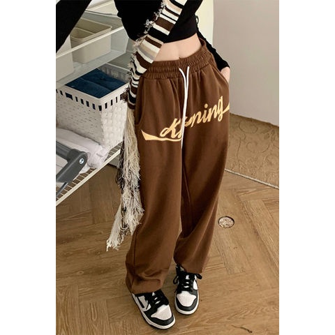 COZOK Quần Ống Rộng Lưng Cao In Chữ Thời Trang