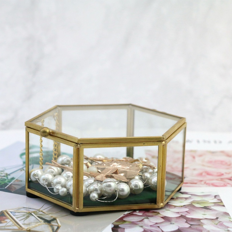 Flgo Hộp Đựng Nhẫn Cưới Trong Suốt Viền Ren Hình Lục Giác