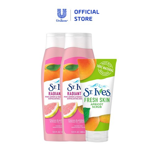 Bộ 2 sữa tắm St.Ives Cam chanh (400ml x 2) + Sữa rửa mặt tẩy tế bào chết tươi mát St.Ives chiết xuất trái mơ 170g