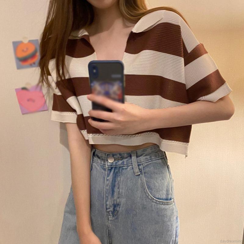 Áo Len Ngắn Tay Cổ Chữ V Dáng Rộng Hoa Văn Kẻ Sọc Nhiều Màu Thời Trang | BigBuy360 - bigbuy360.vn