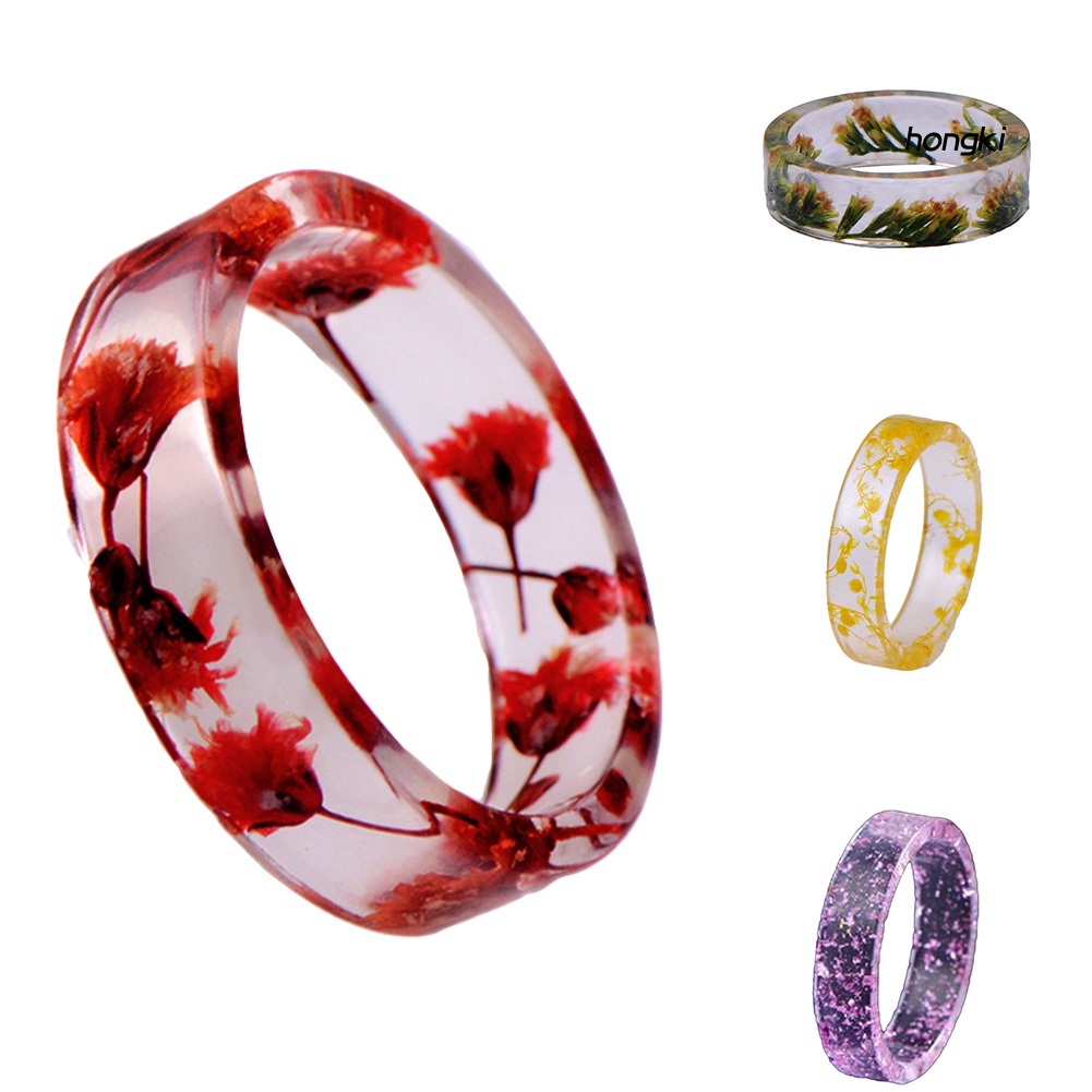 Nhẫn Nhựa Resin Trong Suốt Phối Hoa Khô Phong Cách Vintage Cho Nữ