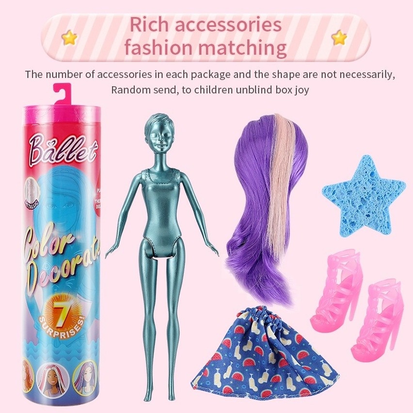Đồ Chơi Búp Bê Barbie Mặc Đầm Thay Đổi Màu Sắc Tan Trong Nước Dễ Thương Thích Hợp Làm Quà Sinh Nhật Cho Bé Gái