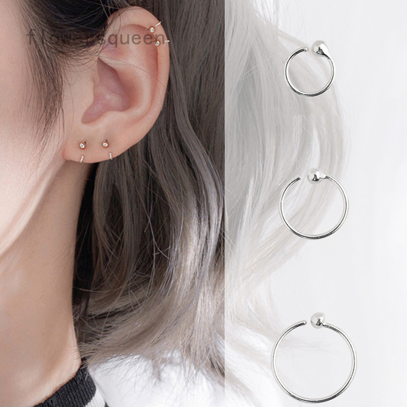 flowersqueen HOOPS Khuyên Tai Tròn Mạ Bạc Thời Trang Cho Nữ