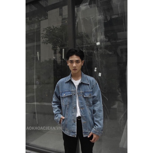 Áo Khoác Jean bò nam unisex Xanh Vintage Rêu Hàn quốc dành cho nam nữ , áo có 6 túi có túi trong
