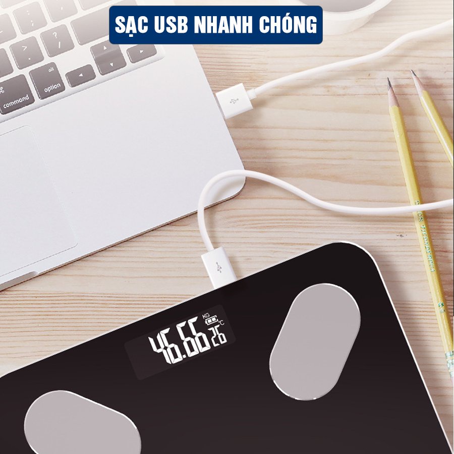 Cân điện tử kết nối bluetooth phân tích lượng mỡ lượng nước và các số đo cơ thể, cân chính xác 99% Cực chuẩn cực bền