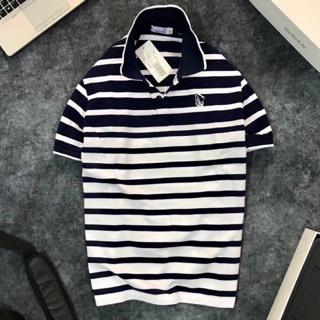 Áo thun nam sọc cổ bẻ sọc ngang logo thêu TDA0151