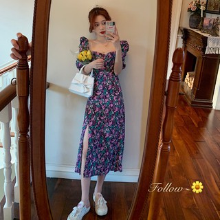 Đầm nữ cổ vuông họa tiết hoa thời trang