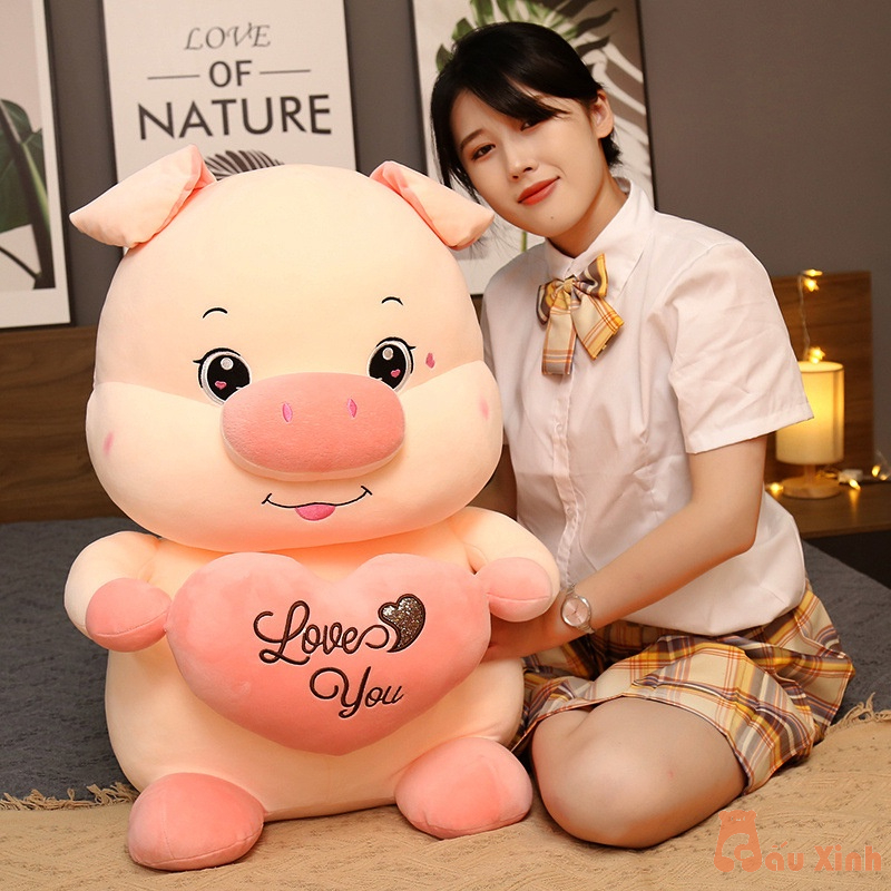 Gấu Bông Heo Ôm Trái Tim Love You Mẫu thú nhồi bông siêu cute hàng cao cấp mềm mịn - Gấu Xinh - G57