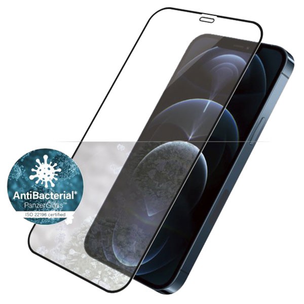 Kính cường lực iPhone 12 Pro Max / 12 / 12 Pro PanzerGlass Black Kháng khuẩn - Hàng Chính Hãng.