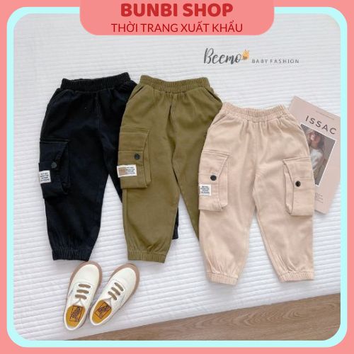 Quần dài kaki Beemo phối túi hộp bo chun gấu cho bé trai,bé gái đi học,đi chơi, sự kiện từ 1 đến 7 tuổi